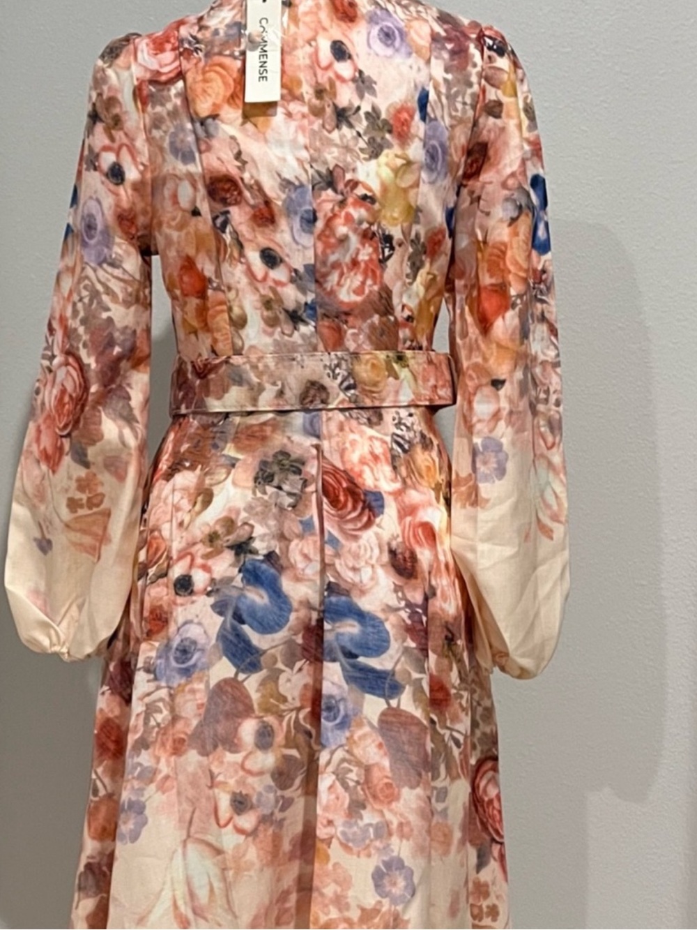 Commense Cream Floral Belted Midi Dress with Pastel Bouquet - Picture 11 of 13